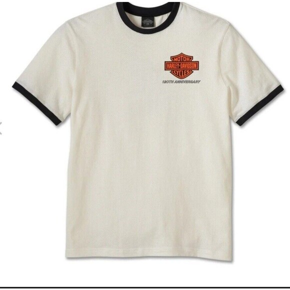 Harley-Davidson Men's 120th Anniversary White Ringer Short Sleeve Shirt Size XL - Picture 7 of 11